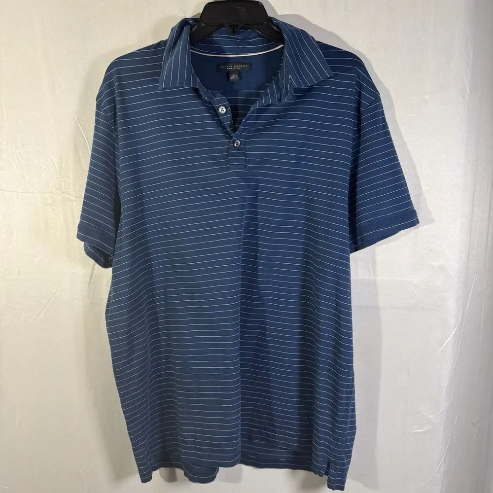 Banana Republic Men’s Blue Striped Polo Shirt Short Sleeve Casual Golf Size XL